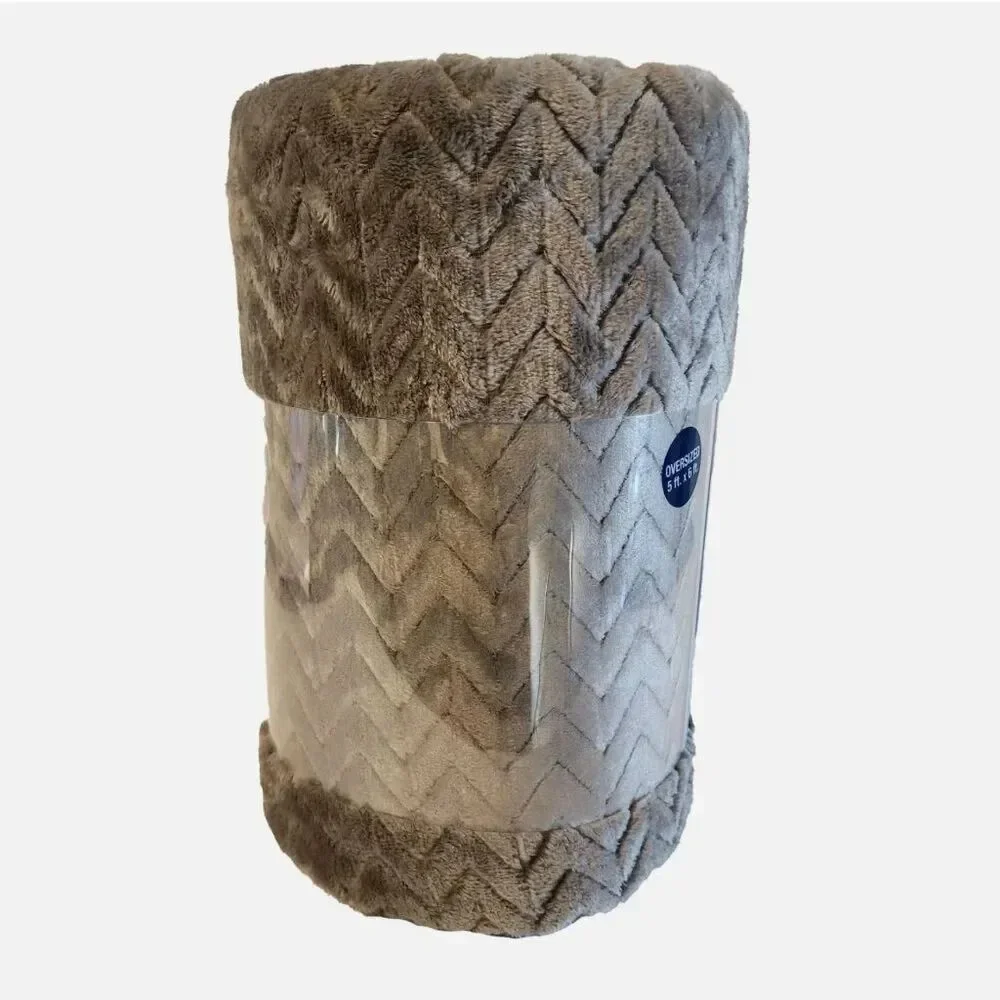 The Big One Plush Throw Blanket Grey Chevron Textured Soft 60